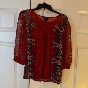 Red Floral Sheer Blouse